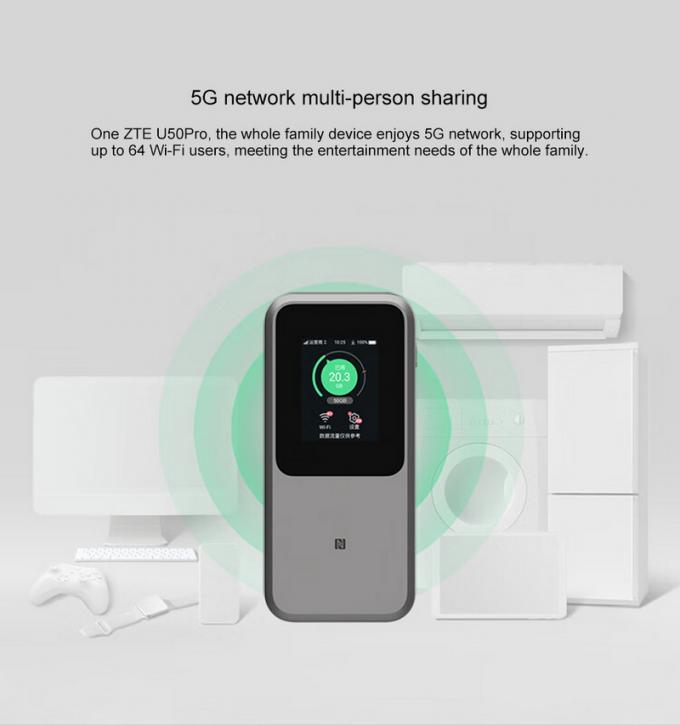 ZTE U50 Pro 5G Roteador Wi-Fi Móvel Com Qualcomm SDX62,Wi-Fi 6 2.4G/5G AX3600 4G Hotspot sem fio com 10000mAh Bateria Power Bank 2